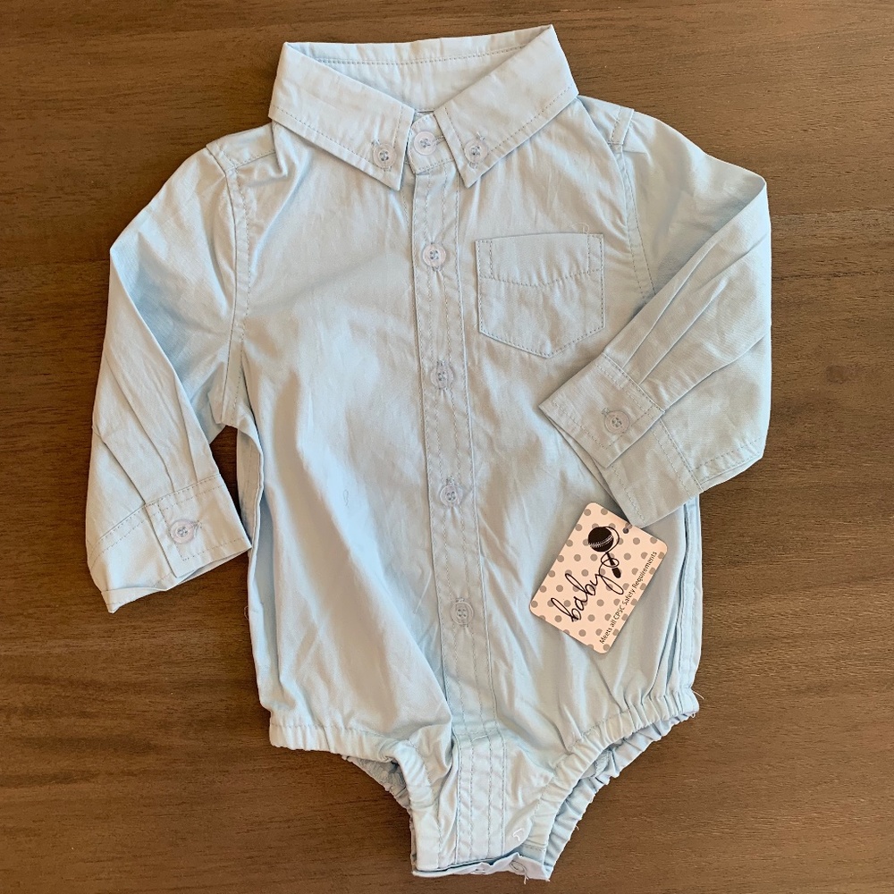 New Boy Baby Onesie Button Down Long Sleeve Shirt